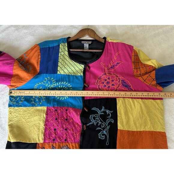 Vintage Jacket Size 3X Festival Patchwork Colorful Colorblocked 90s Toggle - Picture 8 of 11